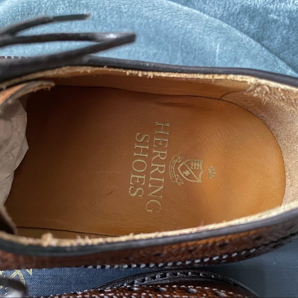 Herring Shoes - Mens Leather Wingtip Brogue Dress Shoes - Goodyear Welted - Picture 6 of 11